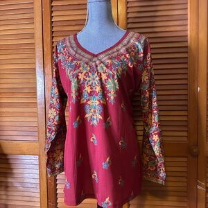 Maple Clothing Indian Ornate Floral Red Heart Tunic Top